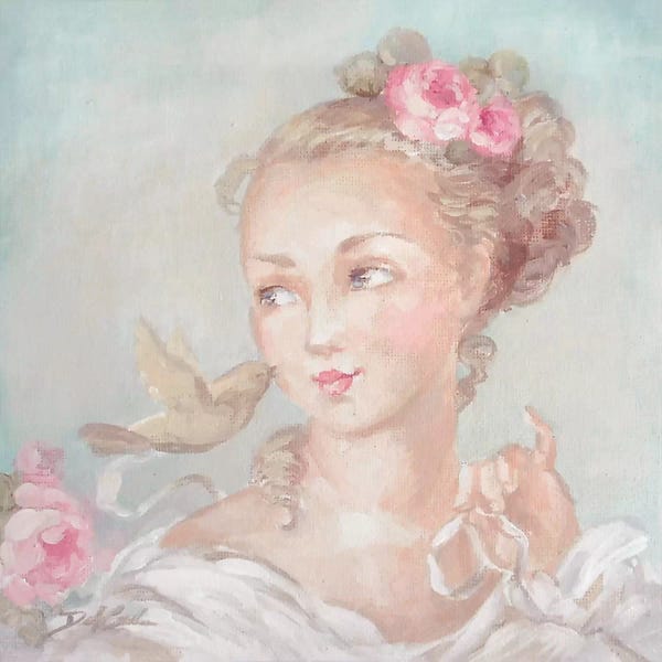 Shabby Chic Décor: French Lady With Bird by Debi Coules