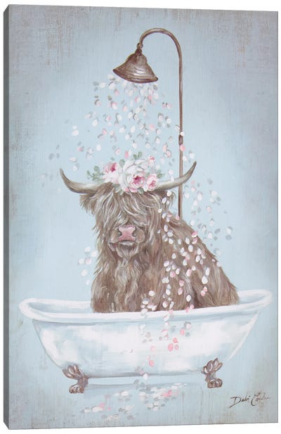 Showering Petals Highland Canvas Art Print - Debi Coules Farm Animals