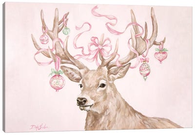 Christmas Stag Canvas Art Print - Cream Art