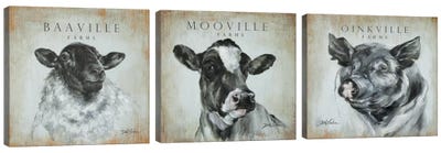 Farms Triptych Canvas Art Print - Debi Coules Farm Animals
