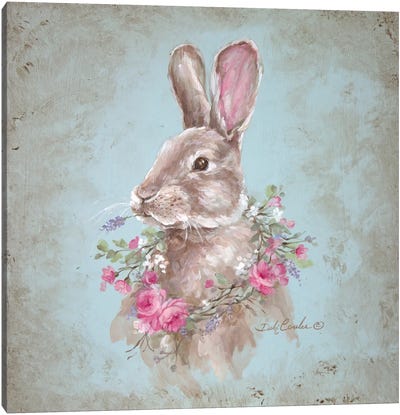 Bunny With Wreath Canvas Art Print - Best Selling Floral Art