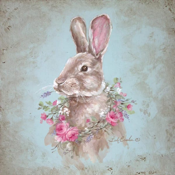 Peonies: Bunny With Wreath by Debi Coules