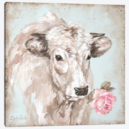 Cow With Rose II Canvas Print #DEB61} by Debi Coules Art Print