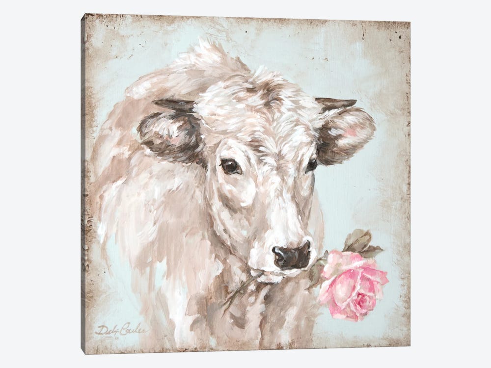 Cow With Rose II by Debi Coules 1-piece Canvas Print