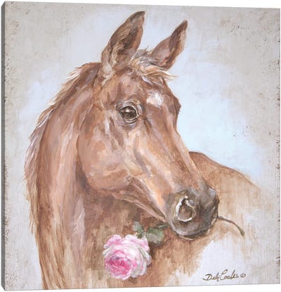 Horse With Rose Canvas Art Print - Modern Farmhouse Décor