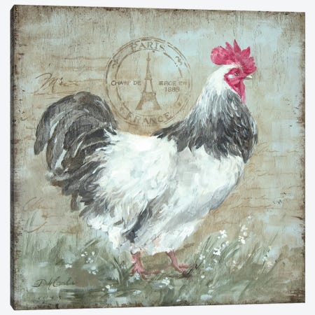 Parisian Postmarked Rooster I Canvas Print #DEB70} by Debi Coules Canvas Artwork