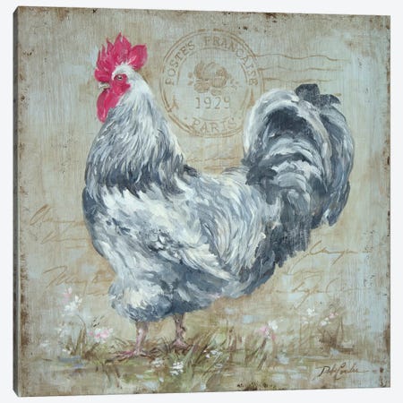Parisian Postmarked Rooster II Canvas Print #DEB71} by Debi Coules Canvas Art