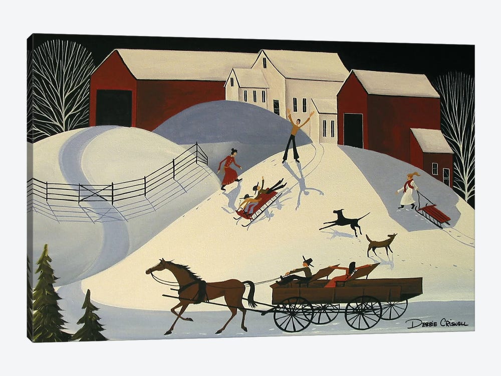 Bobbys First Sled Ride by Debbie Criswell 1-piece Canvas Artwork