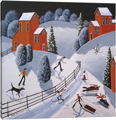 Fun In The Snow Canvas Art Print - Debbie Criswell