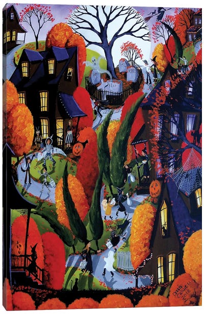 Halloween Night Canvas Art Print - Village & Town Art