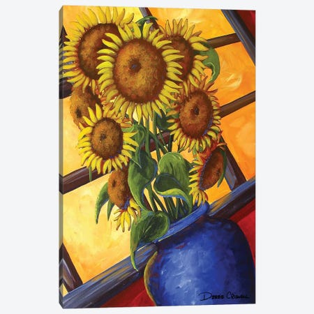 Sunflowers Blue Vase Canvas Print #DEC169} by Debbie Criswell Canvas Artwork