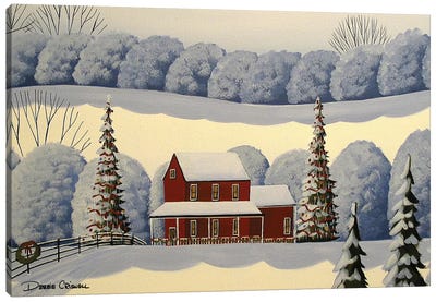 The Christmas House Canvas Art Print - Christmas Trees & Wreath Art