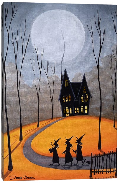 Three Little Witches Canvas Art Print - Village & Town Art