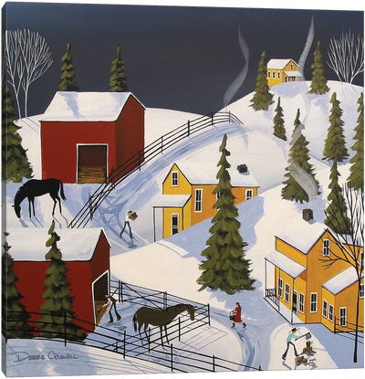 Wintertime Chores Canvas Art Print - Debbie Criswell