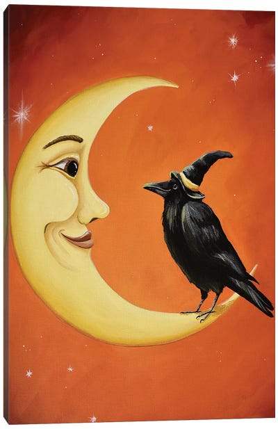 The Moon Crow Canvas Art Print - Red Art