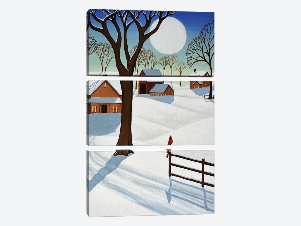 A Cardinal Waits by Debbie Criswell 3-piece Canvas Print