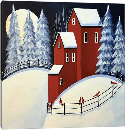 Cardinals V Canvas Art Print - Farmhouse Christmas Décor