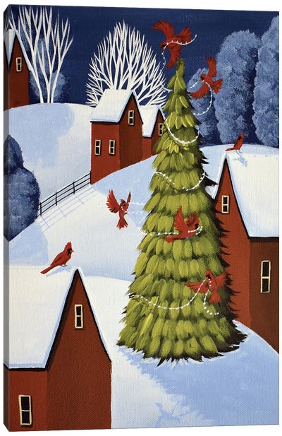The Cardinals Tree Canvas Art Print - Farmhouse Christmas Décor