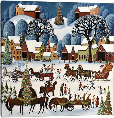 Country Christmas Parade Canvas Art Print - Farmhouse Christmas Décor