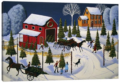 Country Christmas Tree Farm Canvas Art Print - Farmhouse Christmas Décor