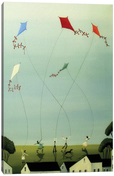 Five Kites Flying Canvas Art Print - Folk Art
