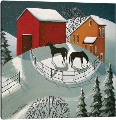 Horses In The Snow Canvas Art Print - Debbie Criswell