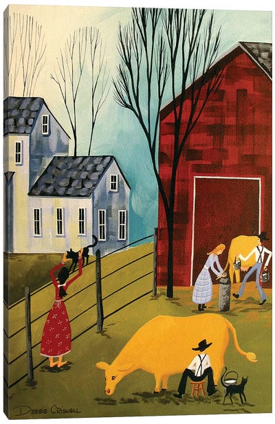 Milking The Cows Canvas Art Print - Debbie Criswell