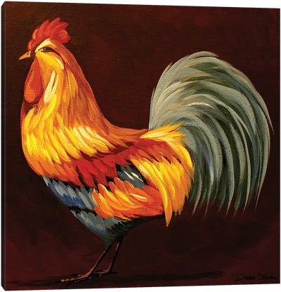 Pretty Rooster Canvas Art Print - Folk Art