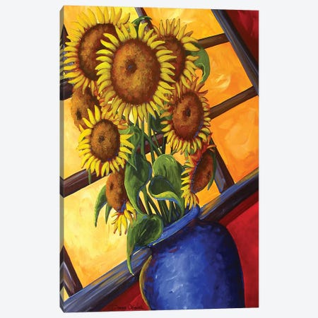 Sunflowers Blue Vase Canvas Print #DEC96} by Debbie Criswell Canvas Wall Art