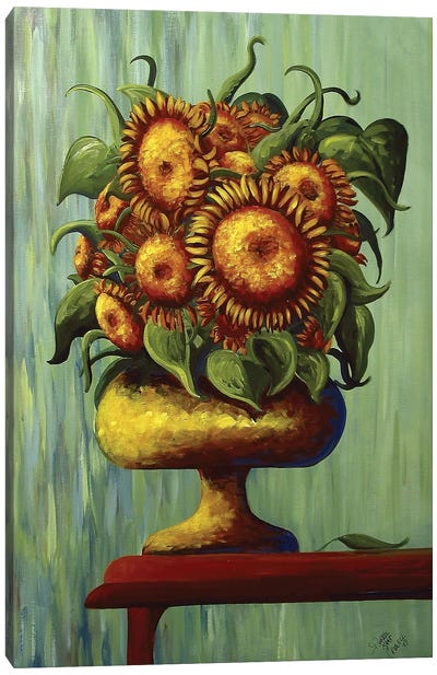 Sunflowers In Green Canvas Art Print - Debbie Criswell