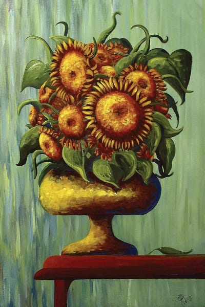 Debbie Criswell: Sunflowers In Green by Debbie Criswell