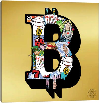 Lucky Bitcoin Canvas Art Print - Yellow Art