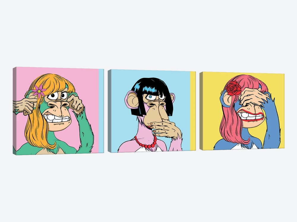 3 Wise Monkettes by D13EGO 3-piece Canvas Art Print