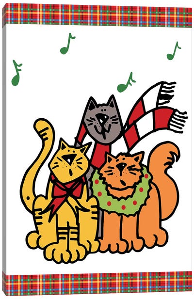 Christmas Cat Jingles On Plaid Canvas Art Print