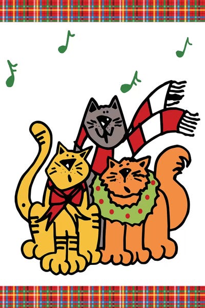 Christmas Animals: Christmas Cat Jingles On Plaid by Deidre Mosher