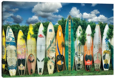 Surfboard Fence III Canvas Art Print - Surfing Art
