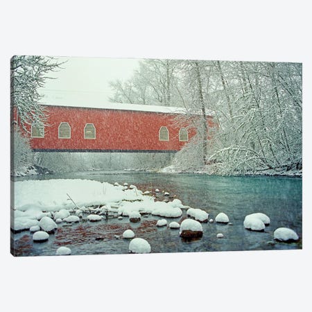 Snowy Bridge Canvas Print #DEN1053} by Dennis Frates Canvas Art