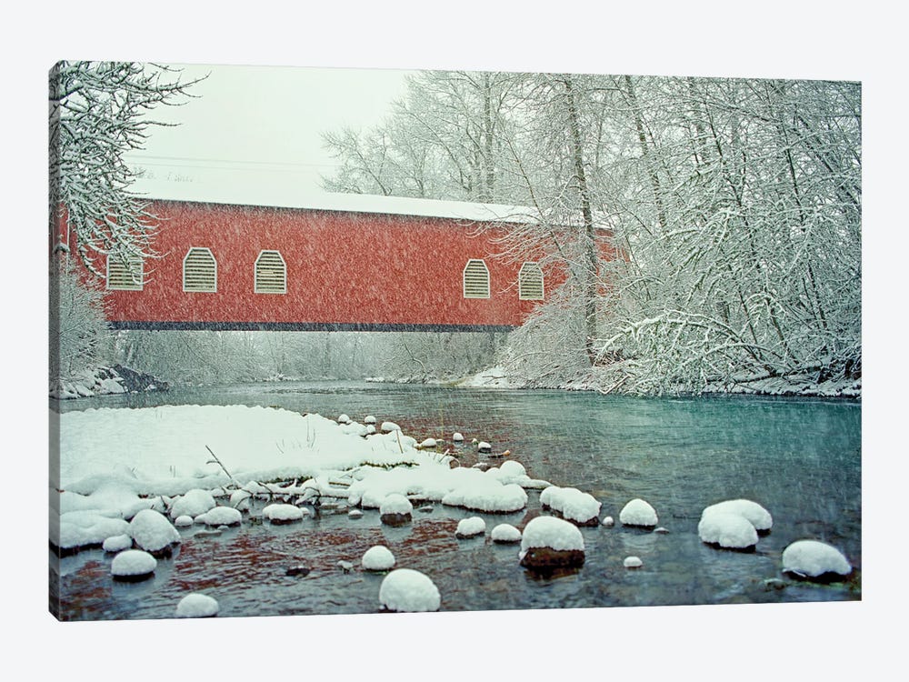 Snowy Bridge by Dennis Frates 1-piece Art Print