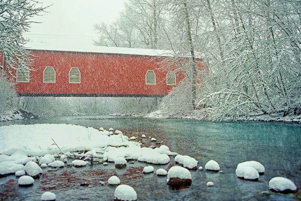Rustic Winter: Snowy Bridge by Dennis Frates