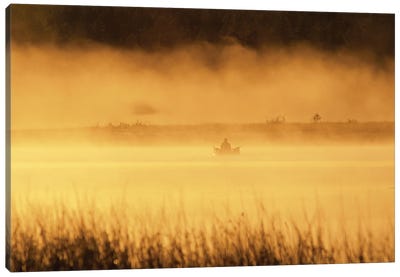 Foggy Fishing Canvas Art Print - Marsh & Swamp Art