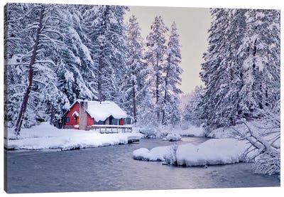 Winter Cabin Canvas Art Print - Dennis Frates