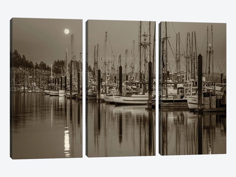 Moonrise And Fishing Boats by Dennis Frates 3-piece Canvas Art Print