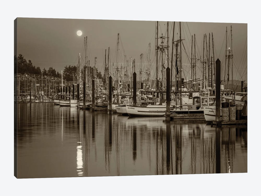Moonrise And Fishing Boats by Dennis Frates 1-piece Canvas Print