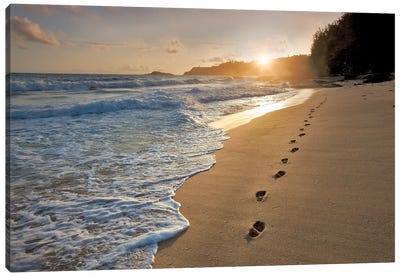 Footprints On The Sand Canvas Art Print - Coastal Art