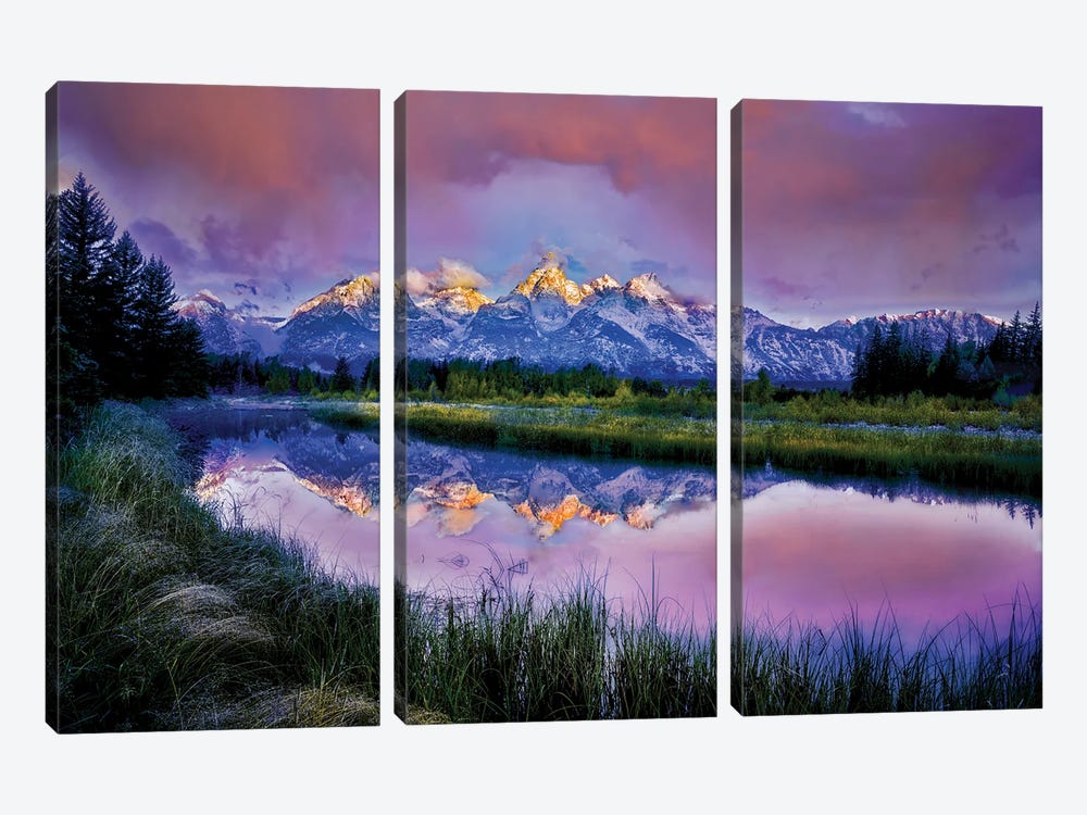 Teton Sunrise Reflection 3-piece Canvas Print