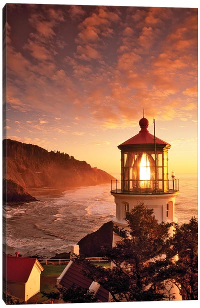Lighthouse Sunset Canvas Art Print - Dennis Frates