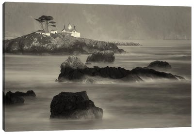 Lighthouse And Seas Canvas Art Print - Rocky Beach Art