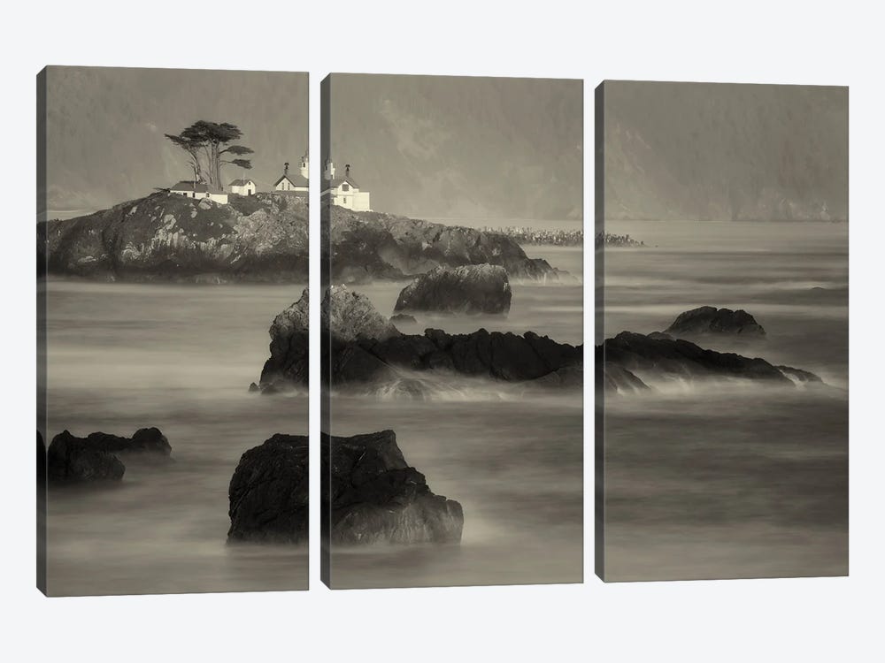 Lighthouse And Seas by Dennis Frates 3-piece Canvas Print