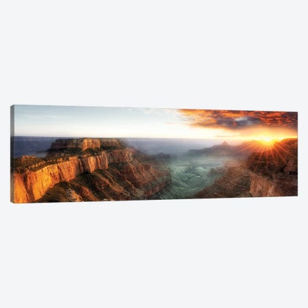 Grand Canyon Sunset Panoramic Canvas Print #DEN1994} by Dennis Frates Canvas Artwork