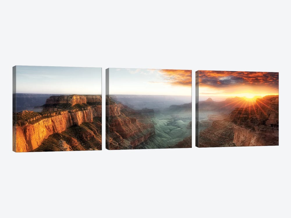 Grand Canyon Sunset Panoramic by Dennis Frates 3-piece Canvas Artwork